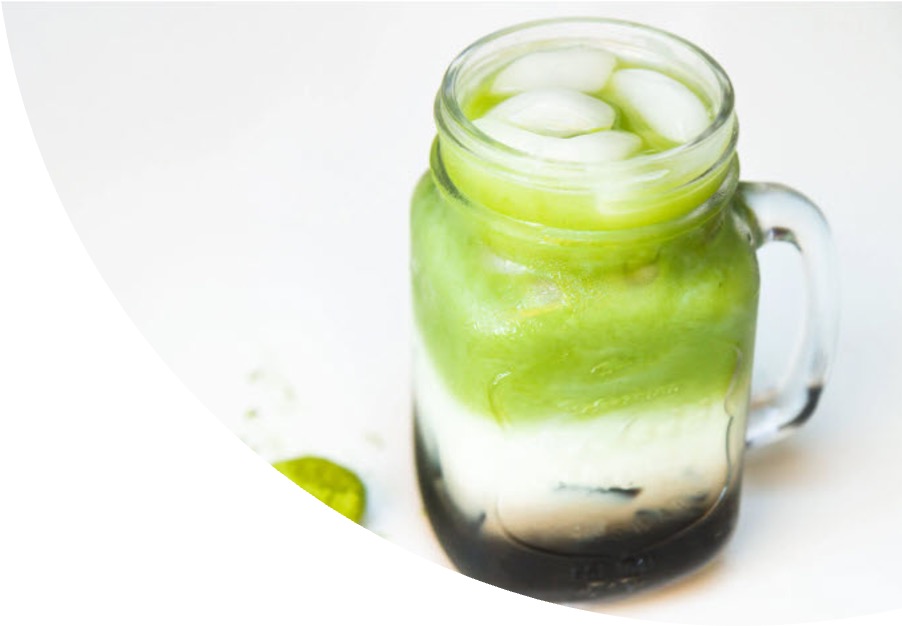 Dirty Matcha Oatmilk Latte with agar boba